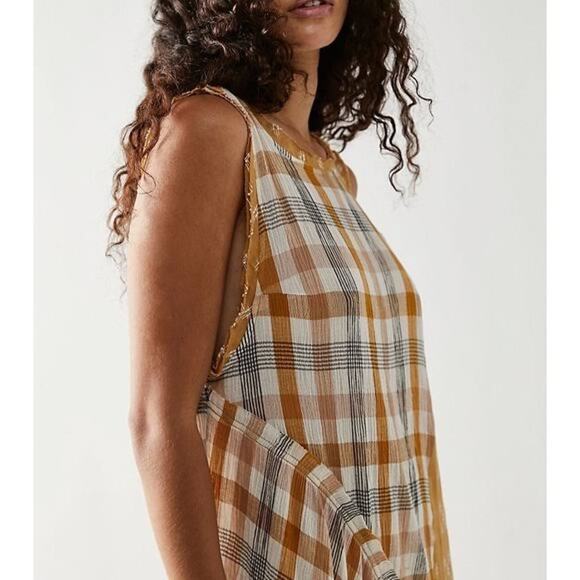 Free People No Stress Midi Dress Plaid Mixed Print in Autumn Size M - Picture 3 of 11